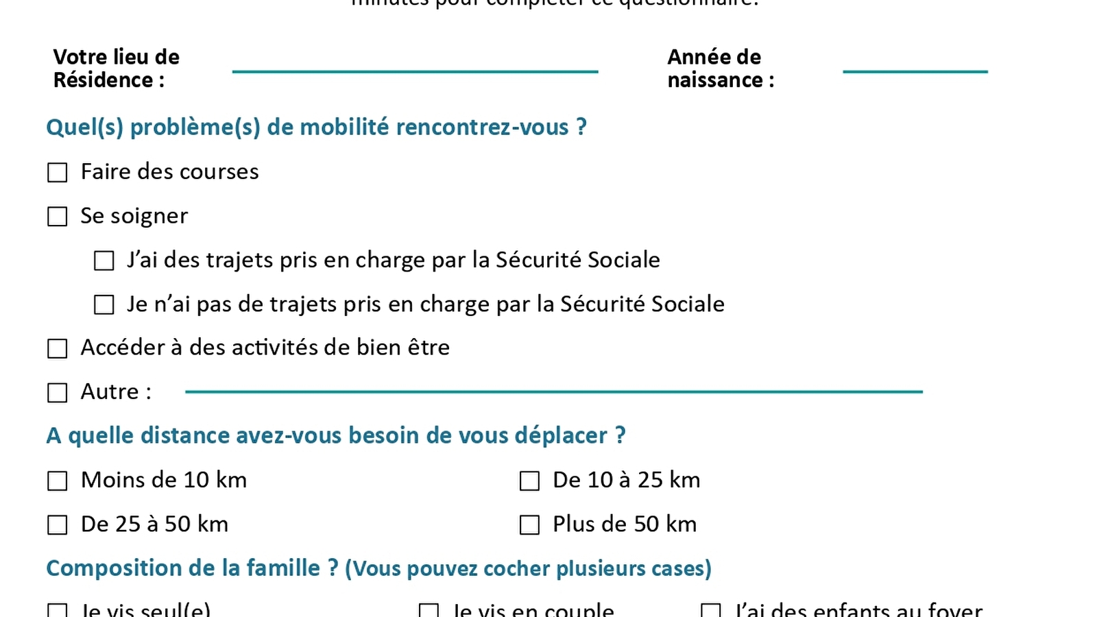 Questionnaire mobilité