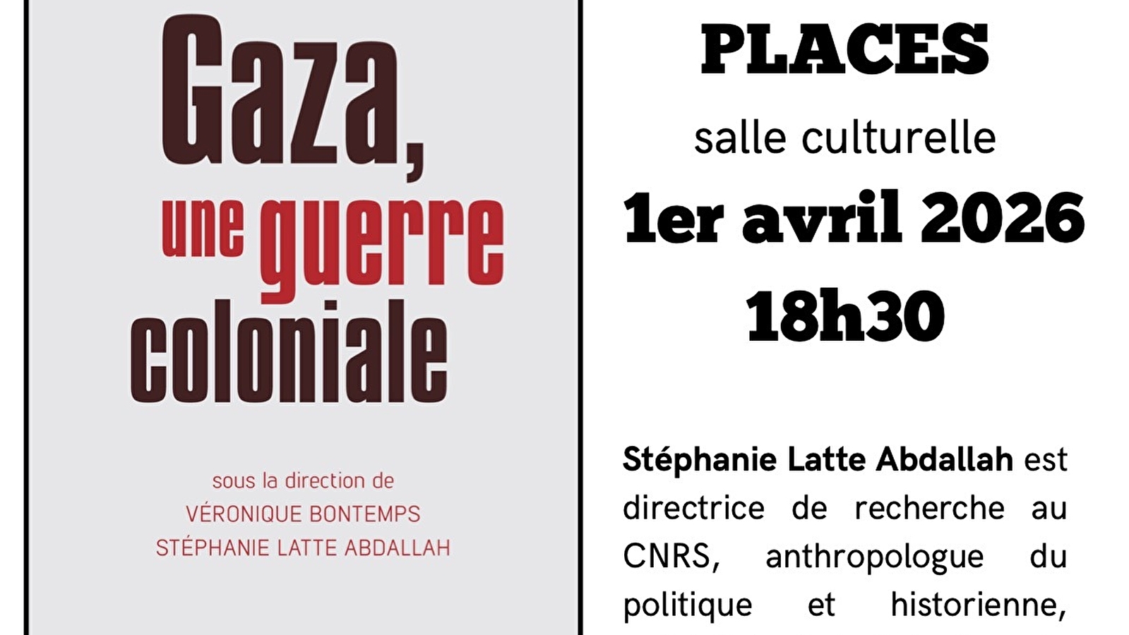 Gaza une guerre coloniale : conférence et discussion 