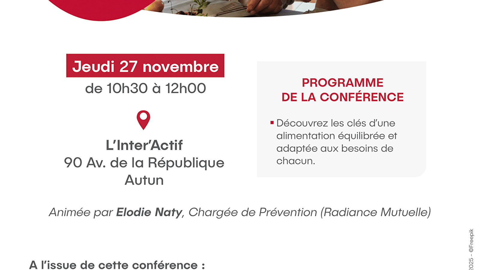 Conférence Bien Manger à tout âge suivis de 3 ateliers cuisine